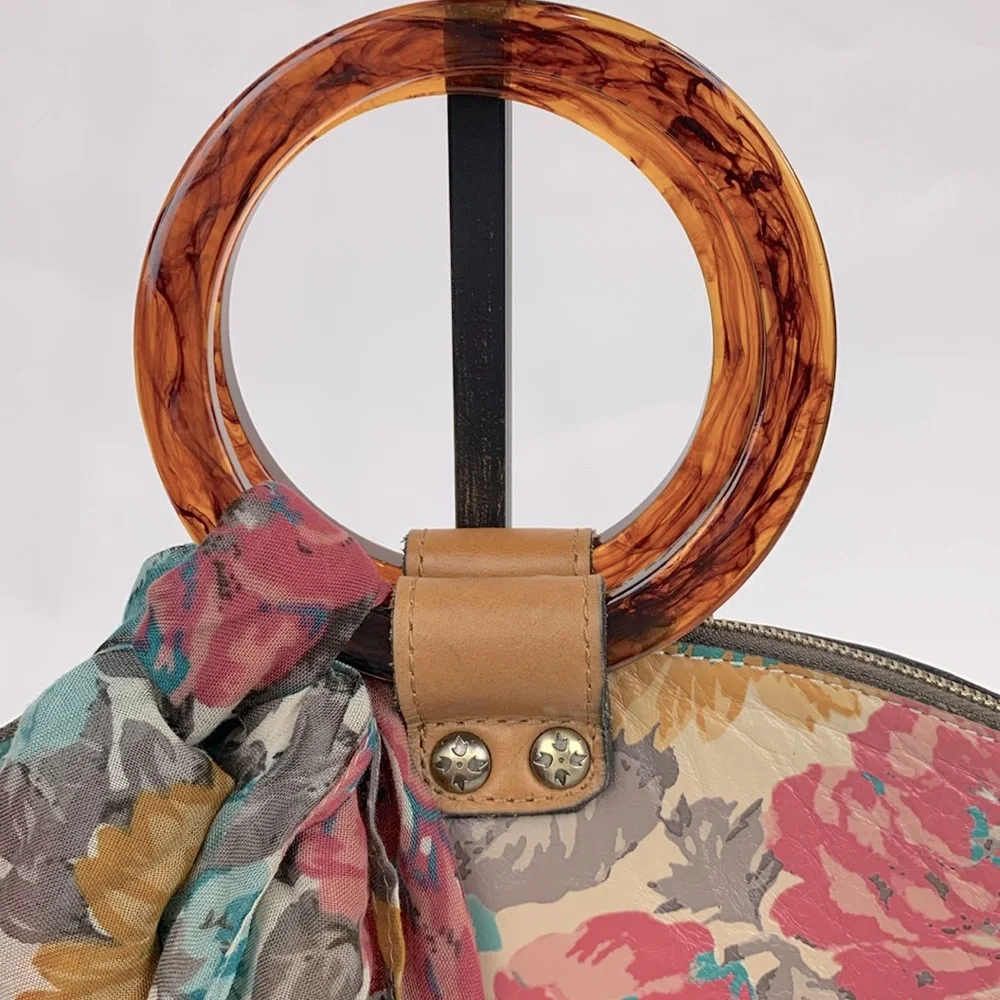 Patricia Nash First Bloom Meldola Dome Satchel crossbody bag Floral Leather